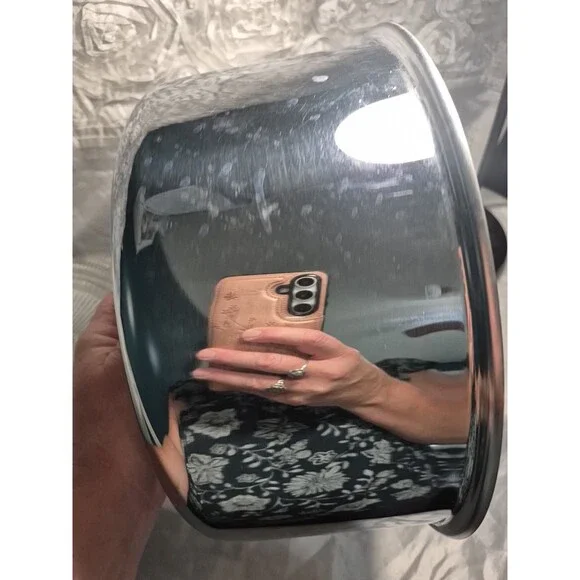 VTG Glass Cake Plate Stainless Steel Dome Lid Covered Dish Ribbed Footed 12" - Picture 8 of 16